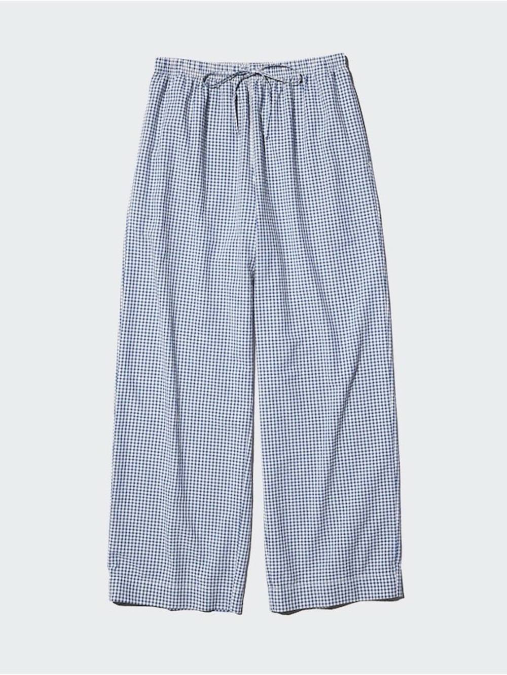 NWT Uniqlo Blue White Gingam Seersucker Easy Pants Draw String Cotton Small 27.5